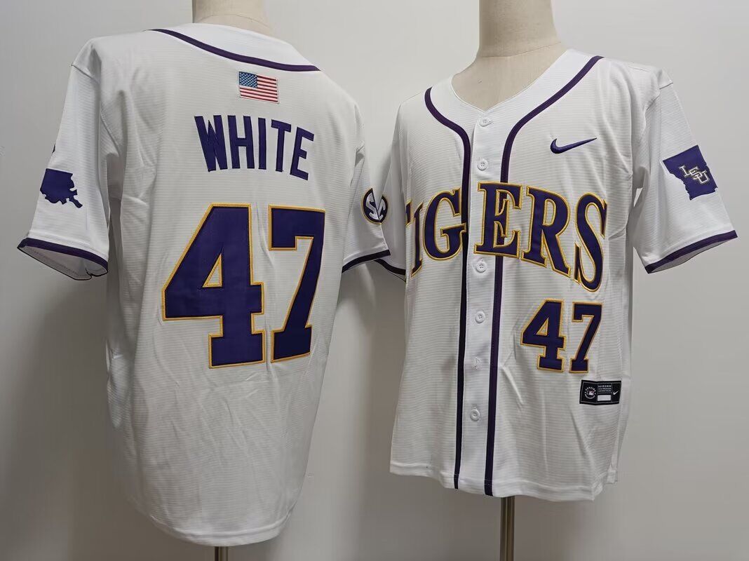 2024 NCAA Men  LSU Tigers #47 White white  Nike jersey->ncaa teams->NCAA Jersey